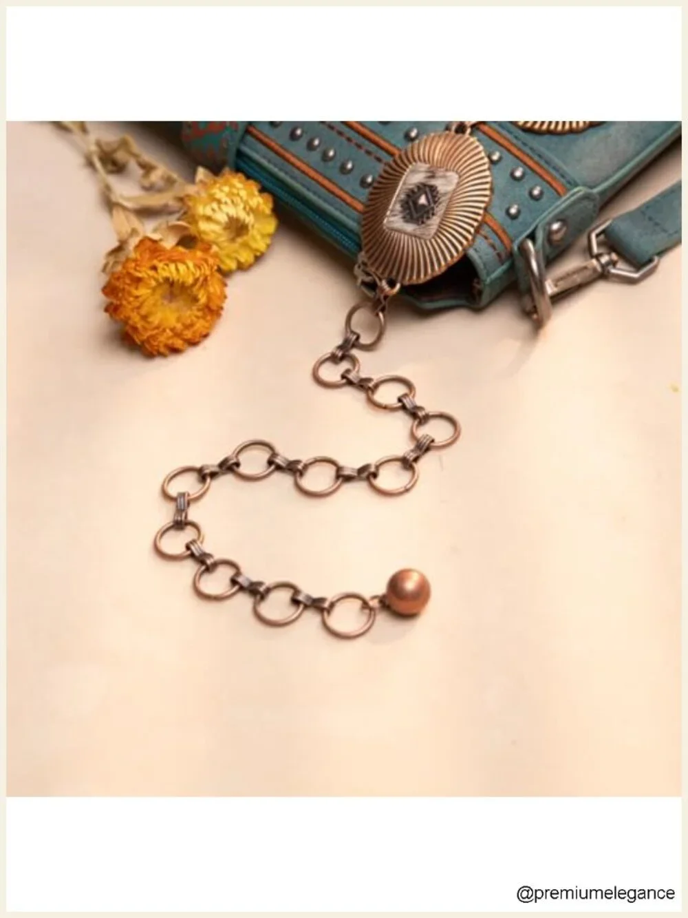 Western Concho Chain Belt with Horsehair and Turquoise